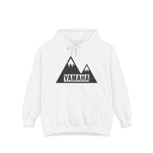 Vintage Yamaha Adventure Awaits Unisex Garment-Dyed Hoodie with Mountains