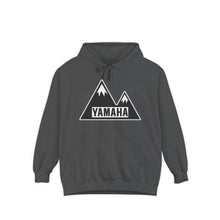 Vintage Yamaha Adventure Awaits Unisex Garment-Dyed Hoodie with Mountains