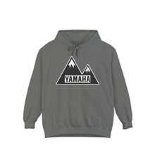 Vintage Yamaha Adventure Awaits Unisex Garment-Dyed Hoodie with Mountains