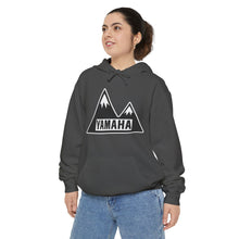 Vintage Yamaha Adventure Awaits Unisex Garment-Dyed Hoodie with Mountains