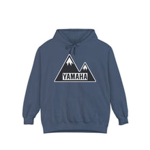 Vintage Yamaha Adventure Awaits Unisex Garment-Dyed Hoodie with Mountains