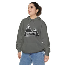 Vintage Yamaha Adventure Awaits Unisex Garment-Dyed Hoodie with Mountains