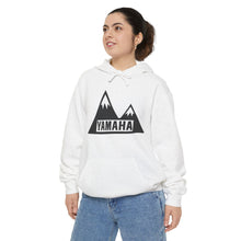 Vintage Yamaha Adventure Awaits Unisex Garment-Dyed Hoodie with Mountains