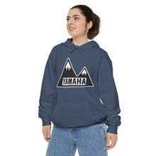 Vintage Yamaha Adventure Awaits Unisex Garment-Dyed Hoodie with Mountains