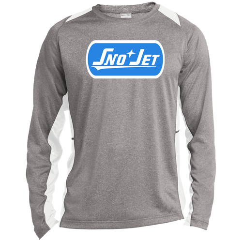 Vintage Sno Jet Snowmobile Company Blue White ST361LS Long Sleeve Heather Colorblock Performance Tee