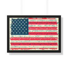 Distressed American Flag with Chris Craft Boat Framed Horizontal Poster